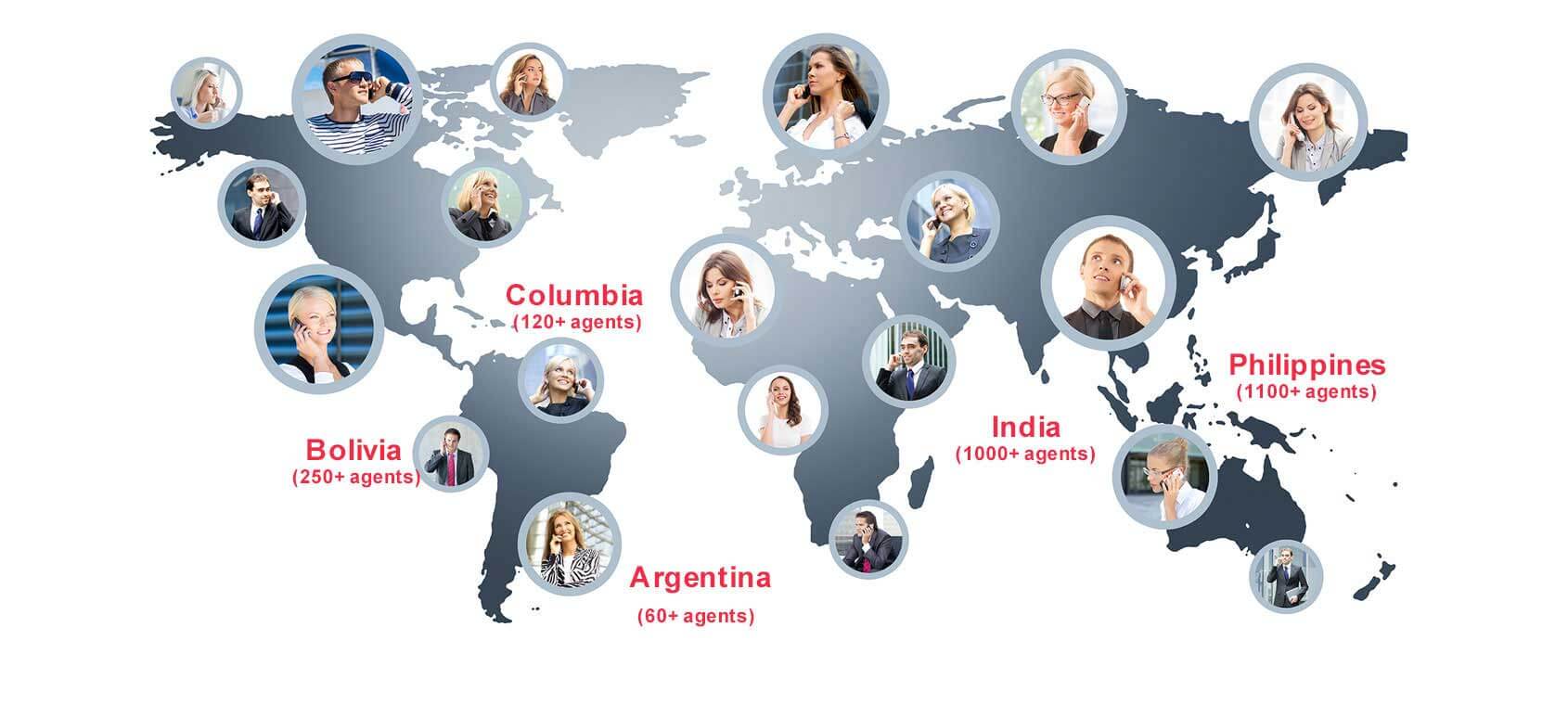 ExpertCallers global delivery centers (India, Philippines, Bolivia, Colombia & Argentina)